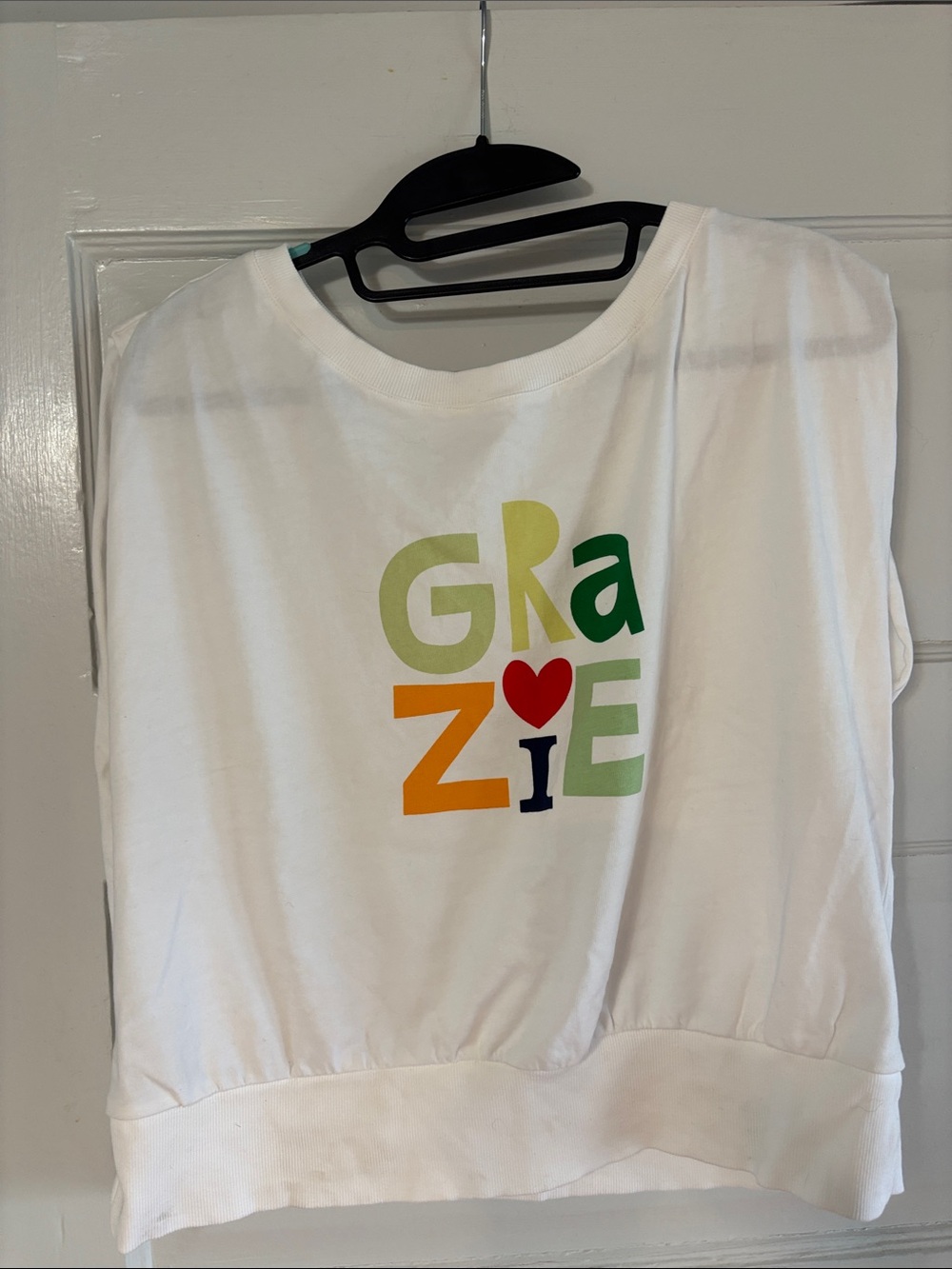 Loft White Graphic Tank with Colorful 'Grazie' Heart Motif